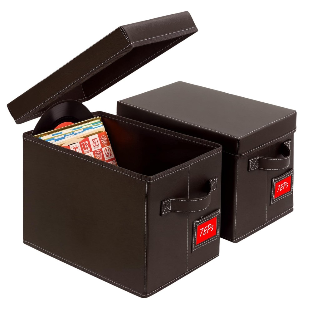 7-Inch Vinyl Record Storage Box 2-Pack – Holds 120 LPs, Stackable Organizer