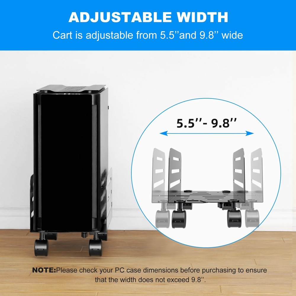 Suptek Mobile CPU Tower Stand, Adjustable, Rolling Cart with Locking Casters