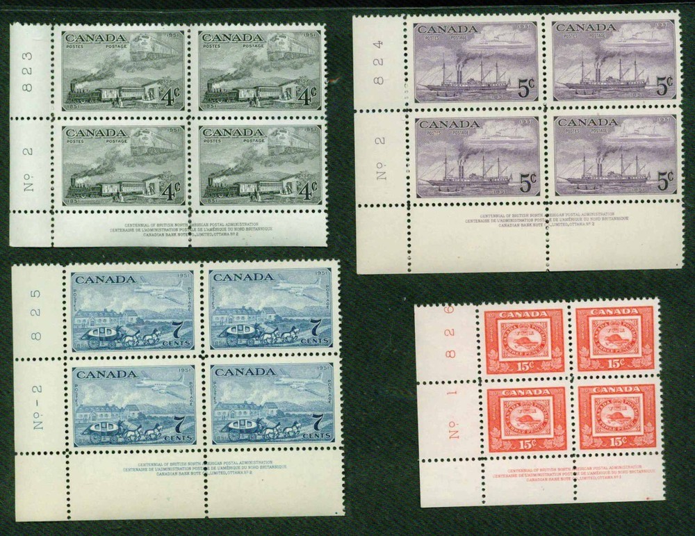 CANADA-1951 – STAMP CENTENARY–PLATE  BLOCKS -VF**