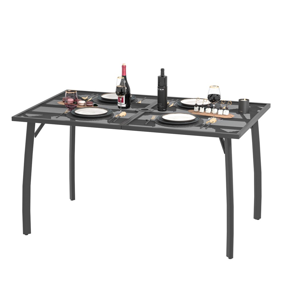 Patio Dining Table Rectangular Outdoor Table w/Umbrella Hole Round Outside Table