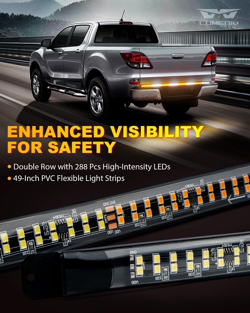 49" Inch Strobe Light Strips, Back Window | Tailgate White Amber-White Amber