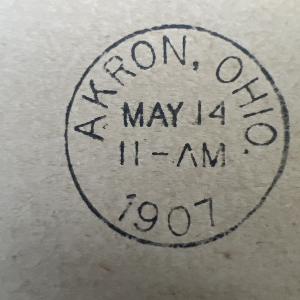 1907 Post Dated Postcard Benjamin Franklin 1 cent Stamp Akron,Ohio May 14 1907