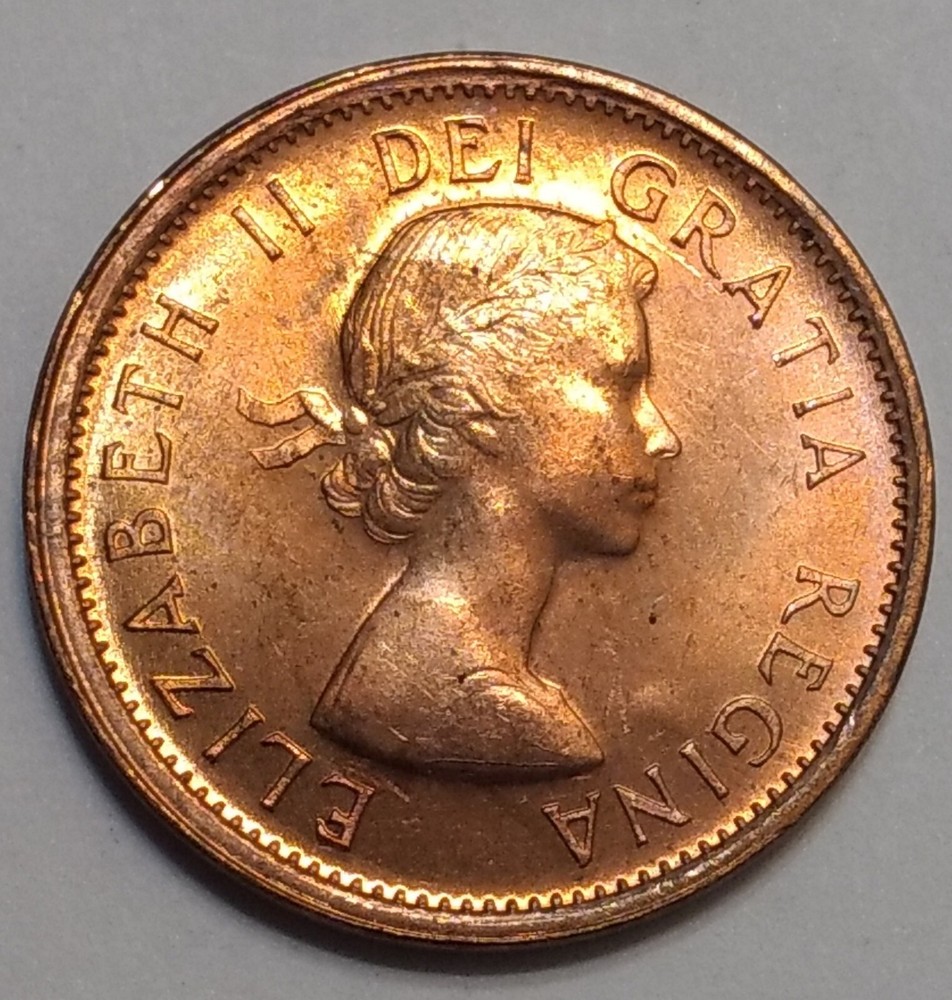 Canada 1963 Cent Mint State ~ RB ~ Toned