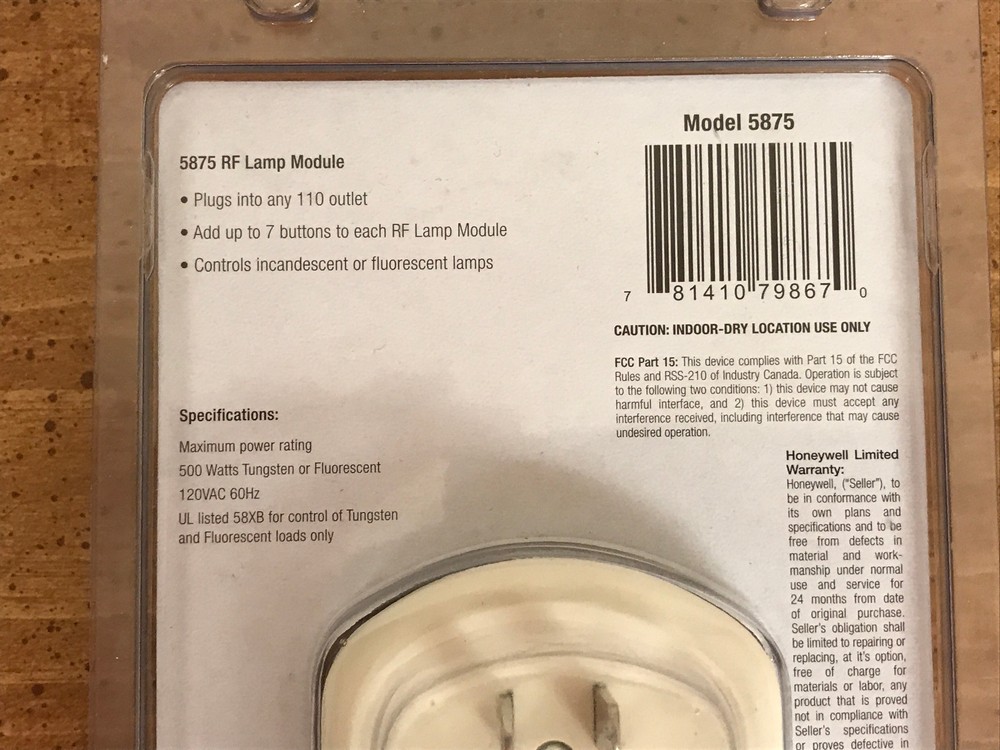NEW Honeywell Security 5875 RF Lamp Module Wireless Home Automation