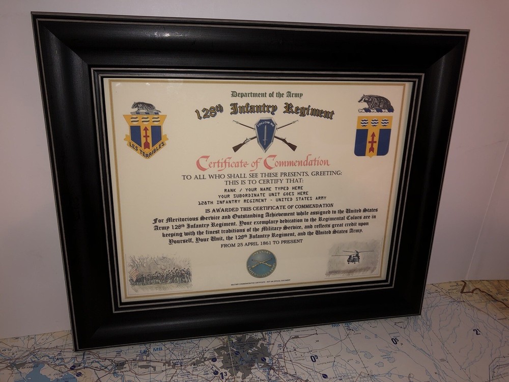 128TH INFANTRY REGIMENT / COMMEMORATIVE - CERTIFICATE OF COMMENDATION