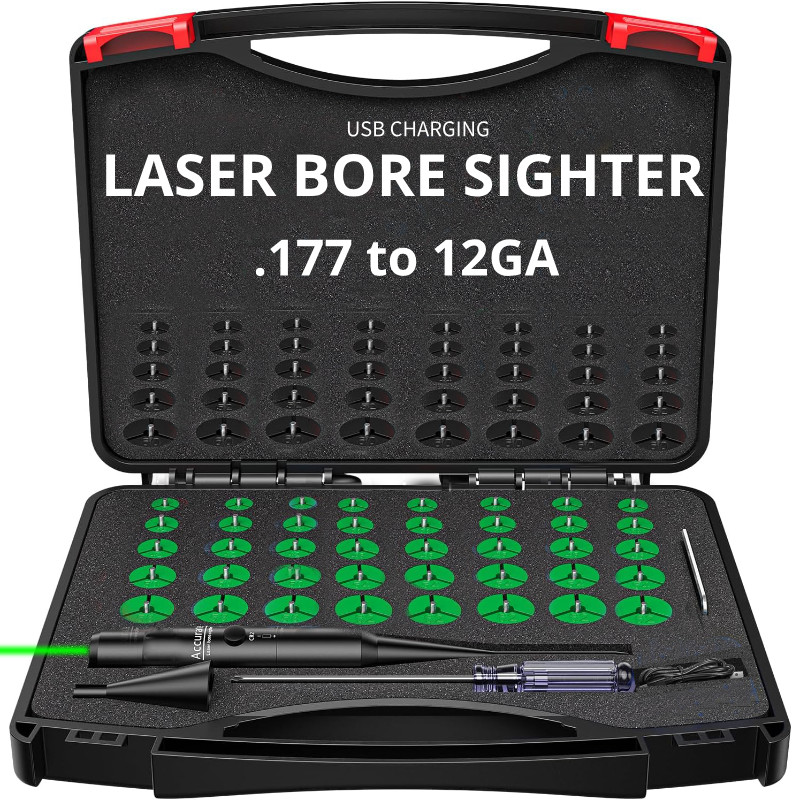 Rechargeable Laser Bore Sighter Kit 64Adapters USB Recharging