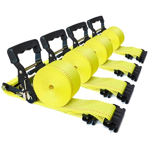 4-Pack Ratchet Straps, 2" x 15' E Track Tie Down Straps 4,400lbs Break E-Track