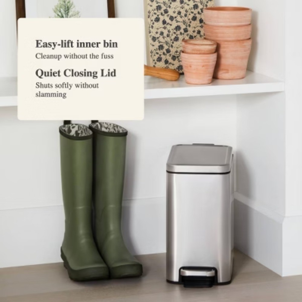 10L Stainless Slim Step Trash Can Silver Removable liner for easy cleaning