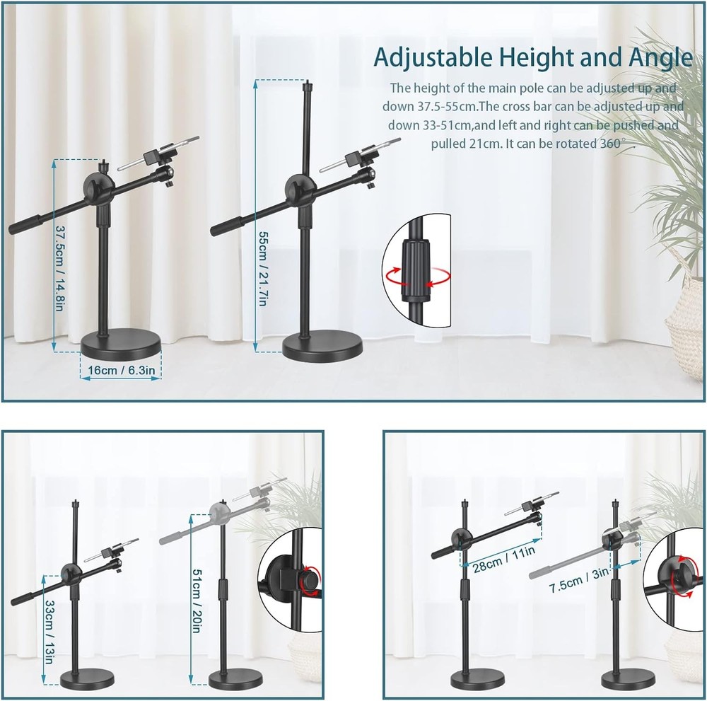 Overhead Phone Stand for Recording - Desktop Adjustable Black