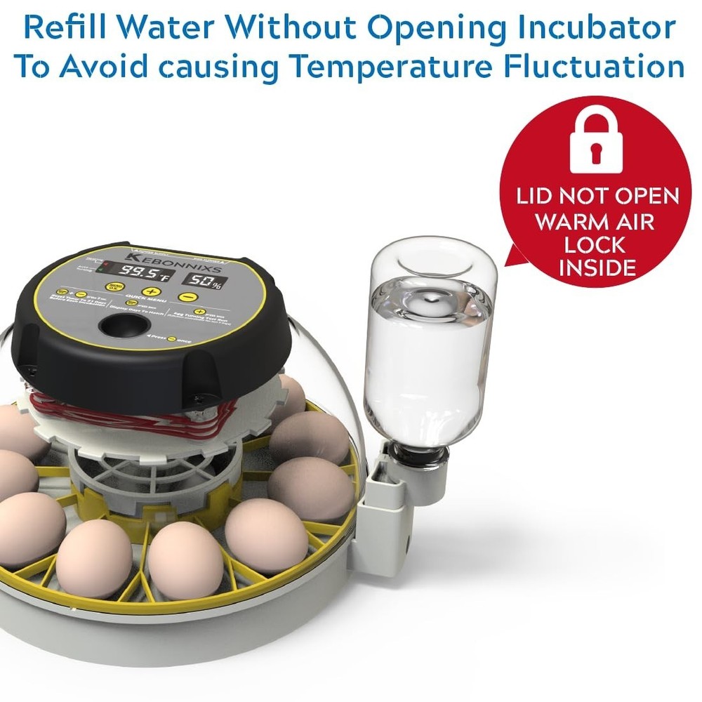 12 Egg Incubator with Humidity Display, Egg Candler, Automatic Egg Turner, fo...