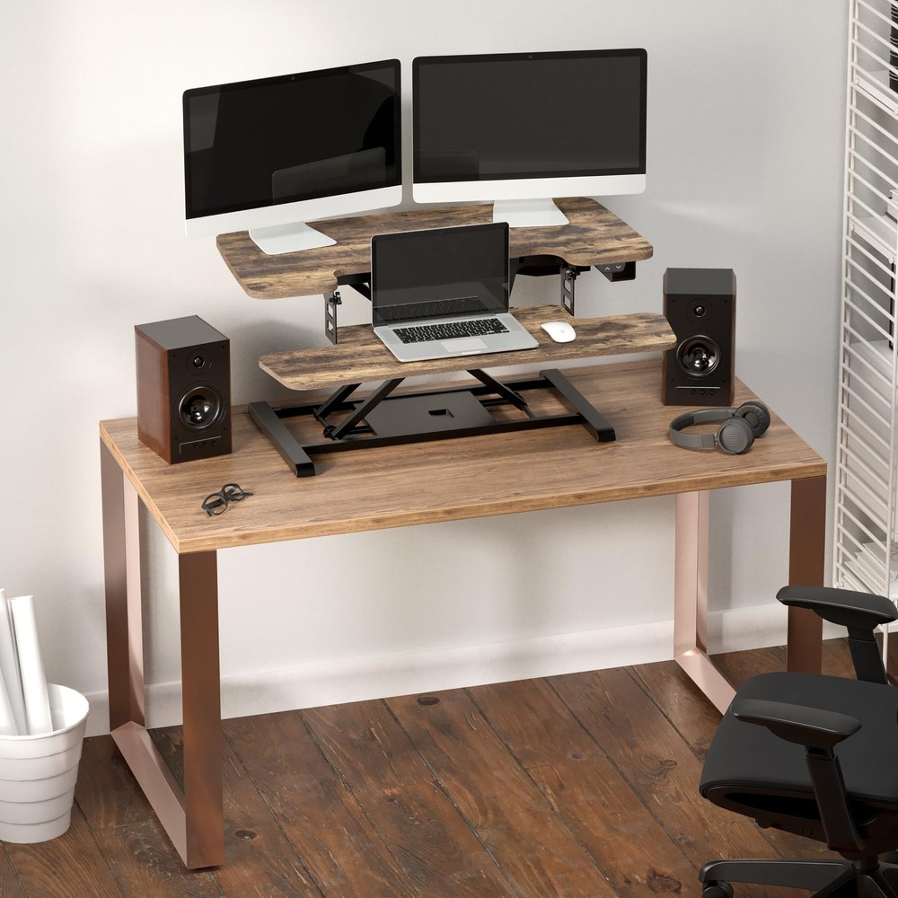 FLEXISPOT 35" Electric Standing Desk Converter, Height Adjustable 35", Rustic