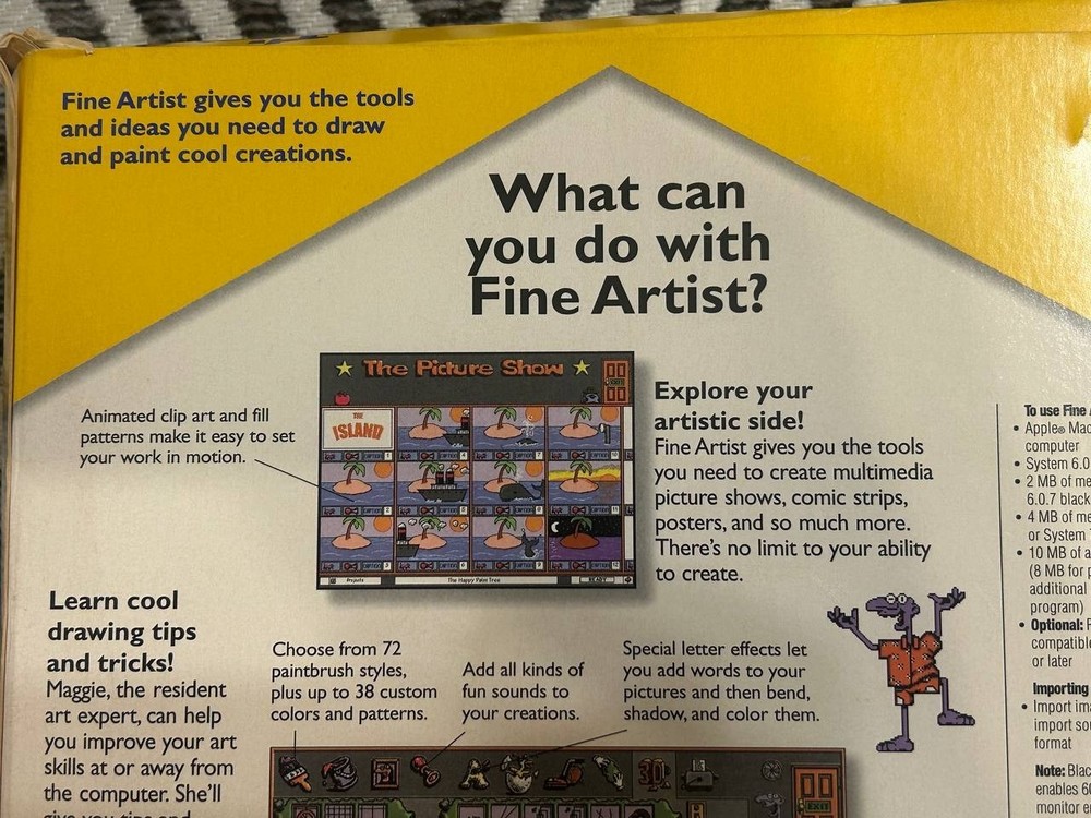 Microsoft Fine Artist Macintosh Software Boxed Promo Sample Missing Disk 1
