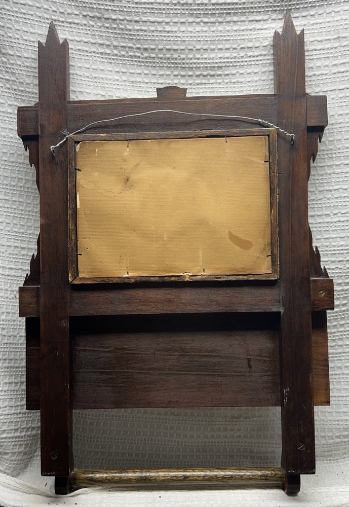 Antique Victorian Walnut Wall Mount Comb Box with Mirror