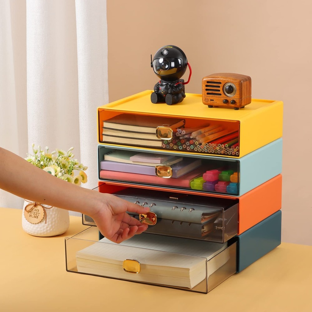 OSteed Spacious Desktop Storage Box, 2 Large Storage Drawers, Stackable Offic...