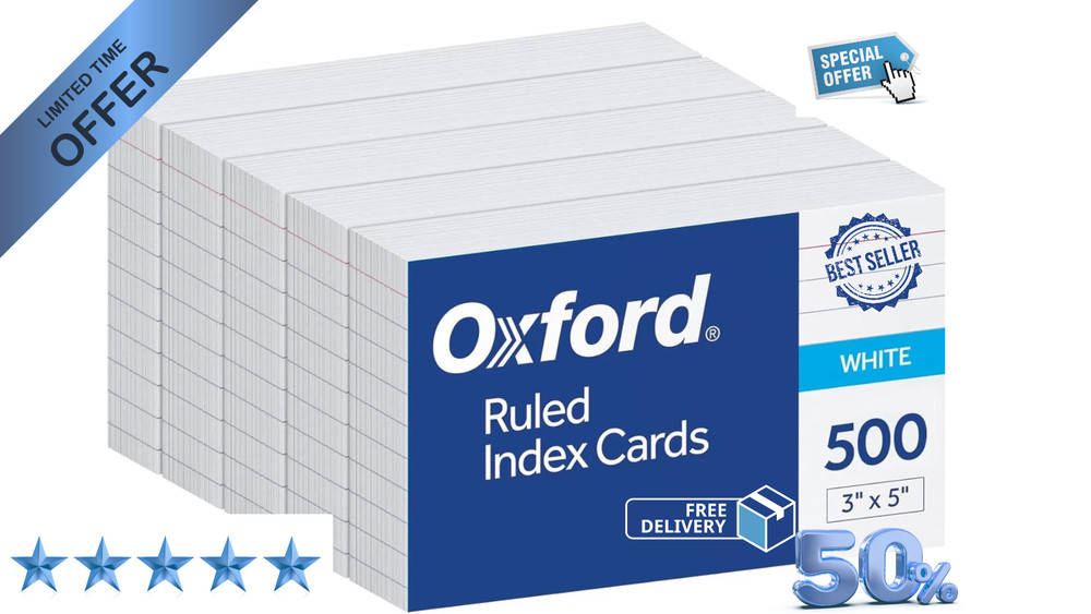 500 Count 3x5 Index Cards White Lined Front Blank Back Flashcards for Study Note