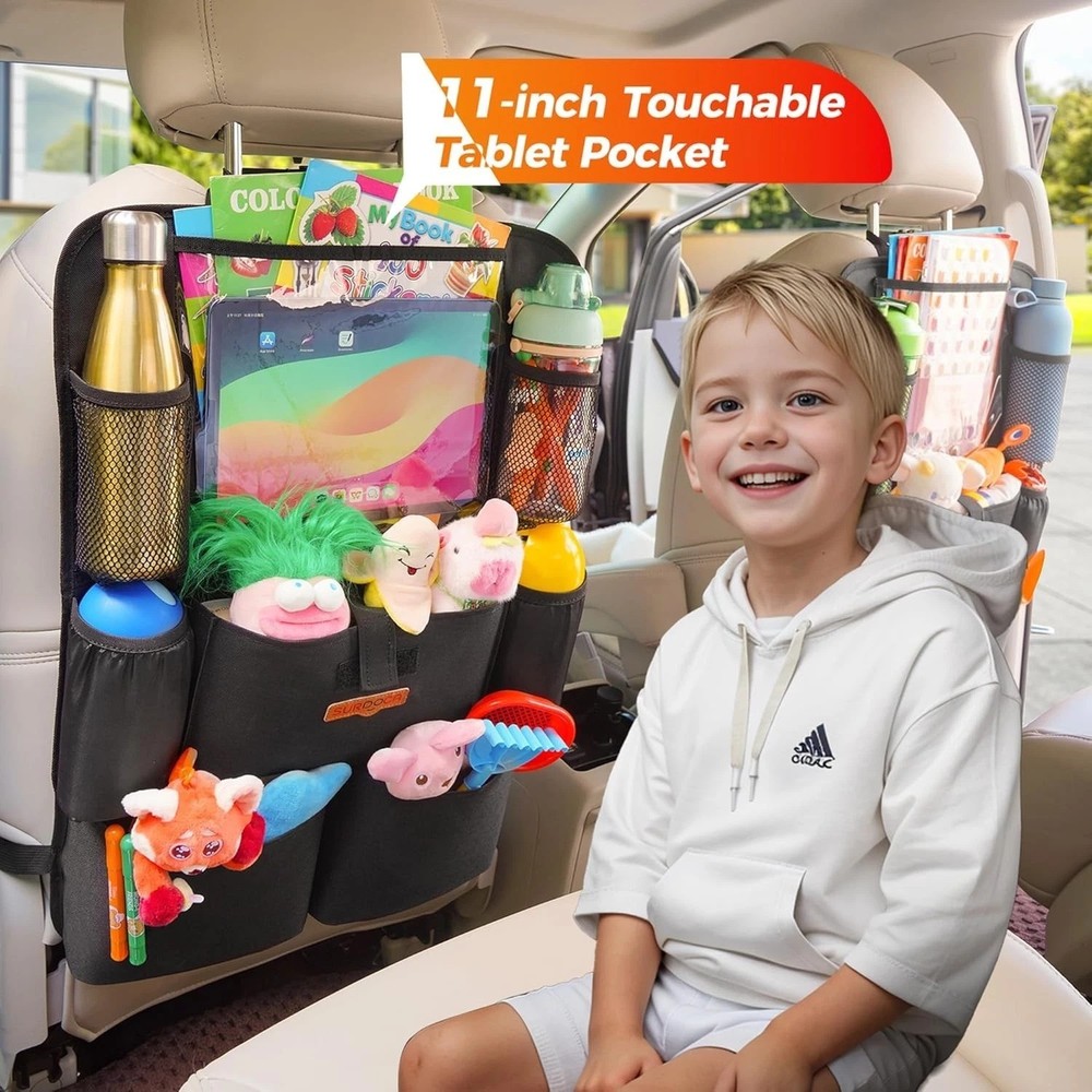 Adjustable Car Organizer with Tablet Holder and Multiple Bottle Compartments
