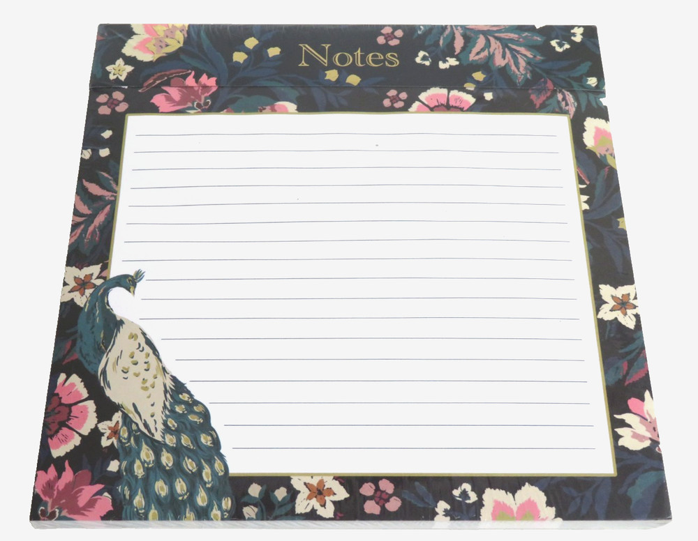 New Punch Studio 8" x 8" Peacock & Florals Lined Note Pad w/ 80 Sheets