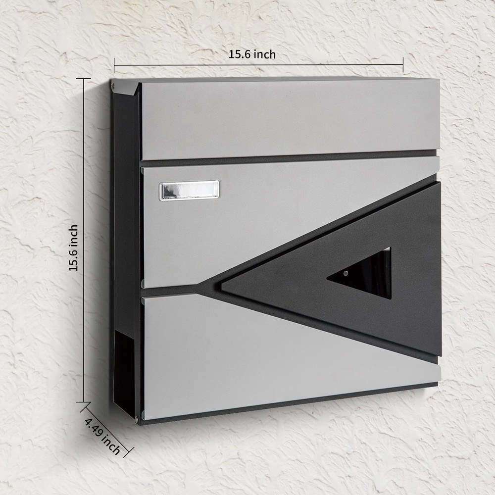 Locking Wall-Mount Mailbox, Large Capacity 16*16*4.5inch, Gray-square
