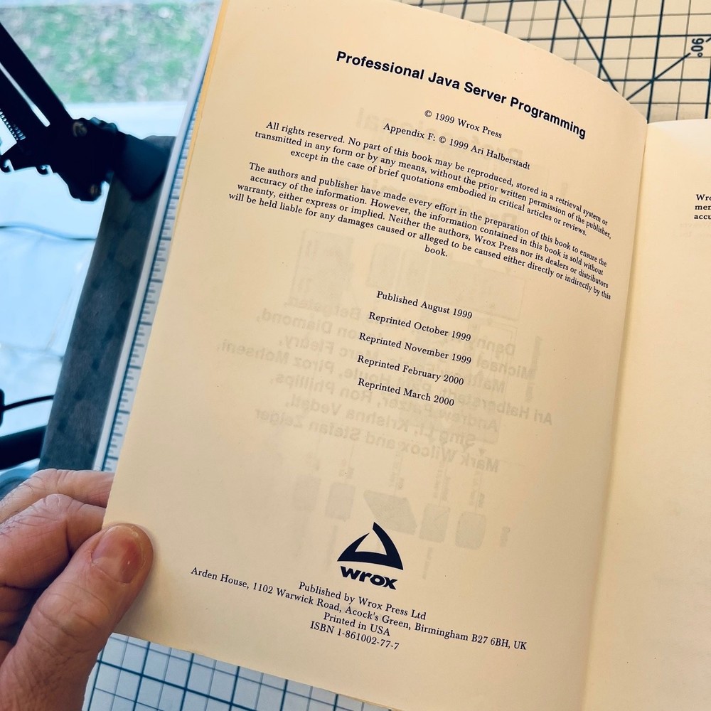 Wrox Professional Java Server Programming Book '99 Vintage Computing Application
