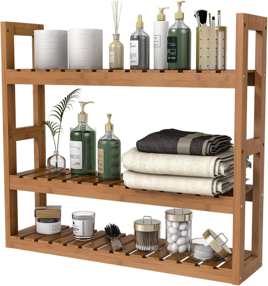 Bamboo Bathroom Shelf 3-Tier Wall Mount Storage Rack Multifunctional Adjustable