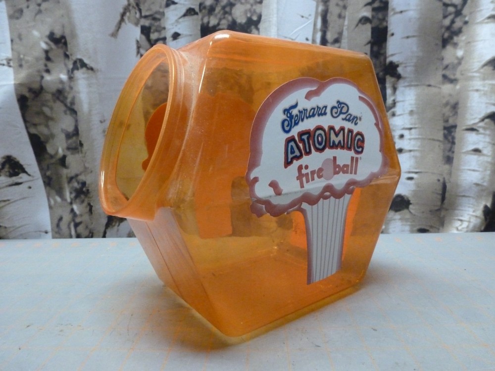 (C) VTG EMPTY Atomic Fireball Pan Ferrara Candy Counter Jar, Plastic Container
