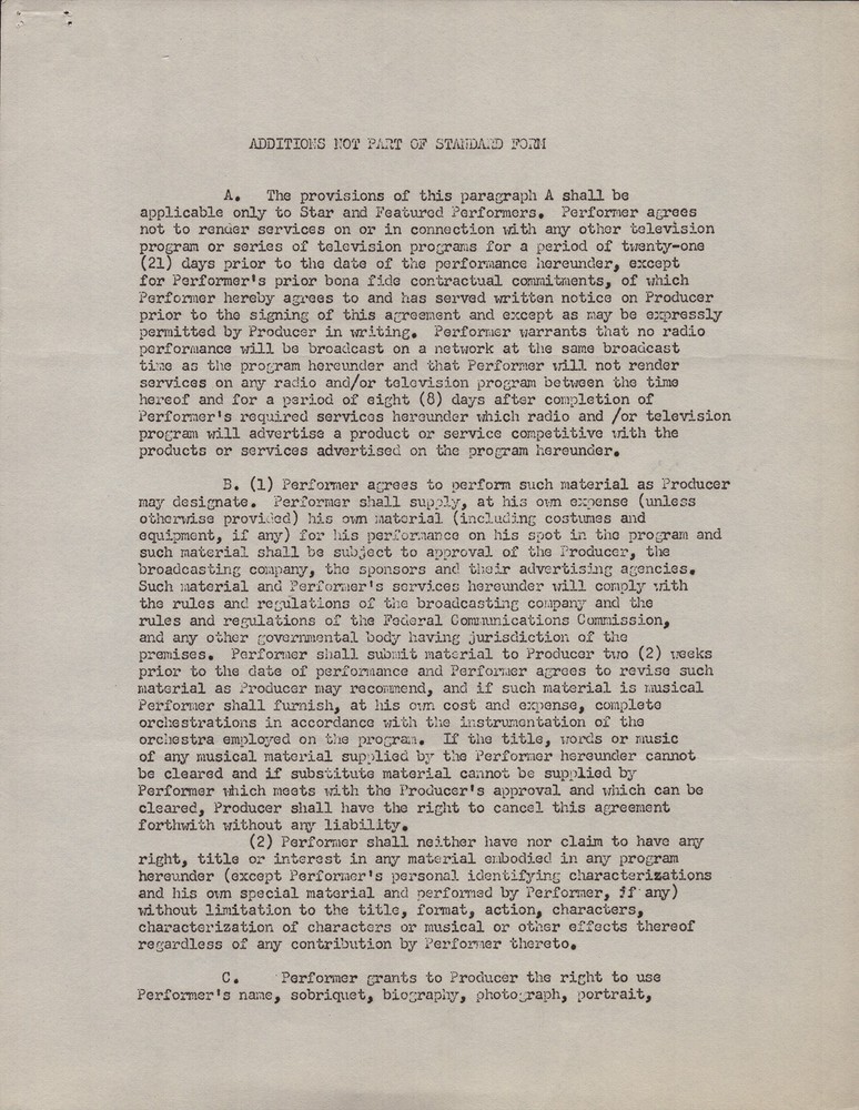 BUDDY HACKETT - CONTRACT SIGNED 12/20/1955