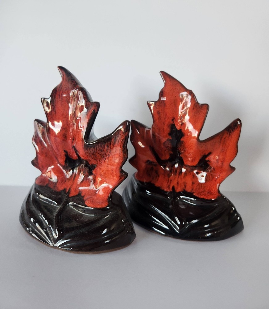 RED FLAME Ceramic Bookends, Pair
