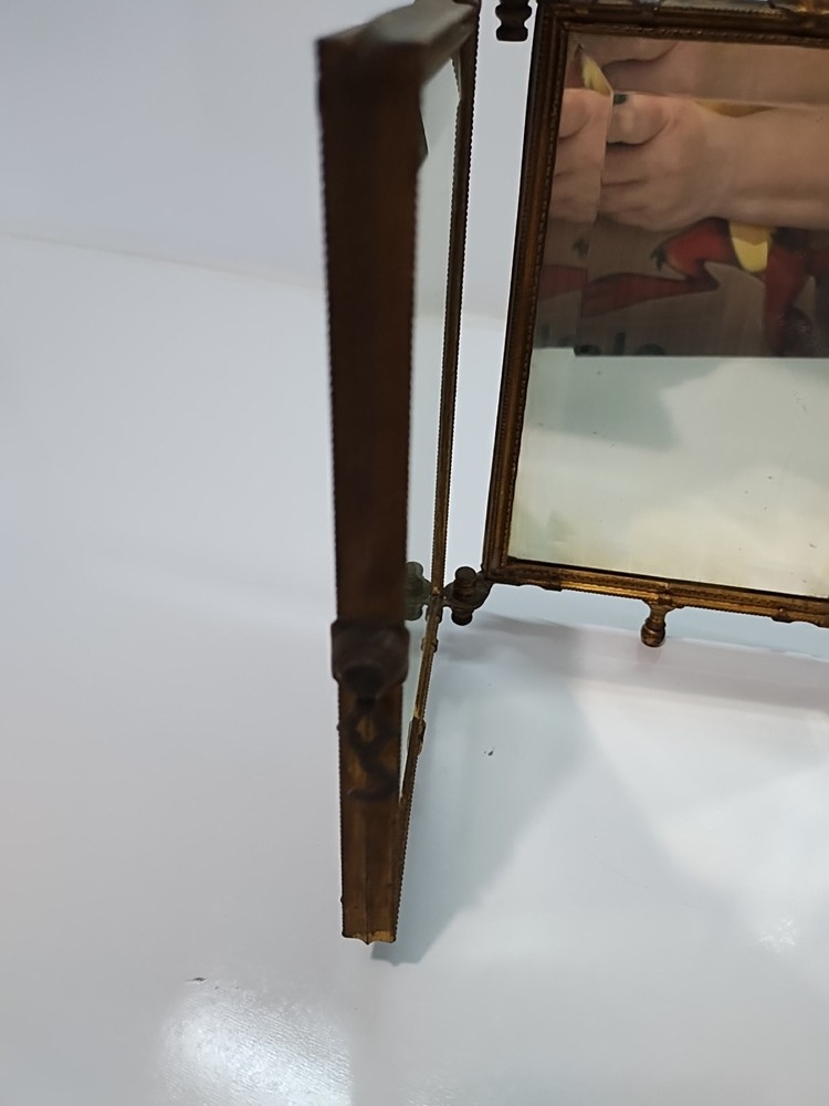vitage brass triptych folding mirror