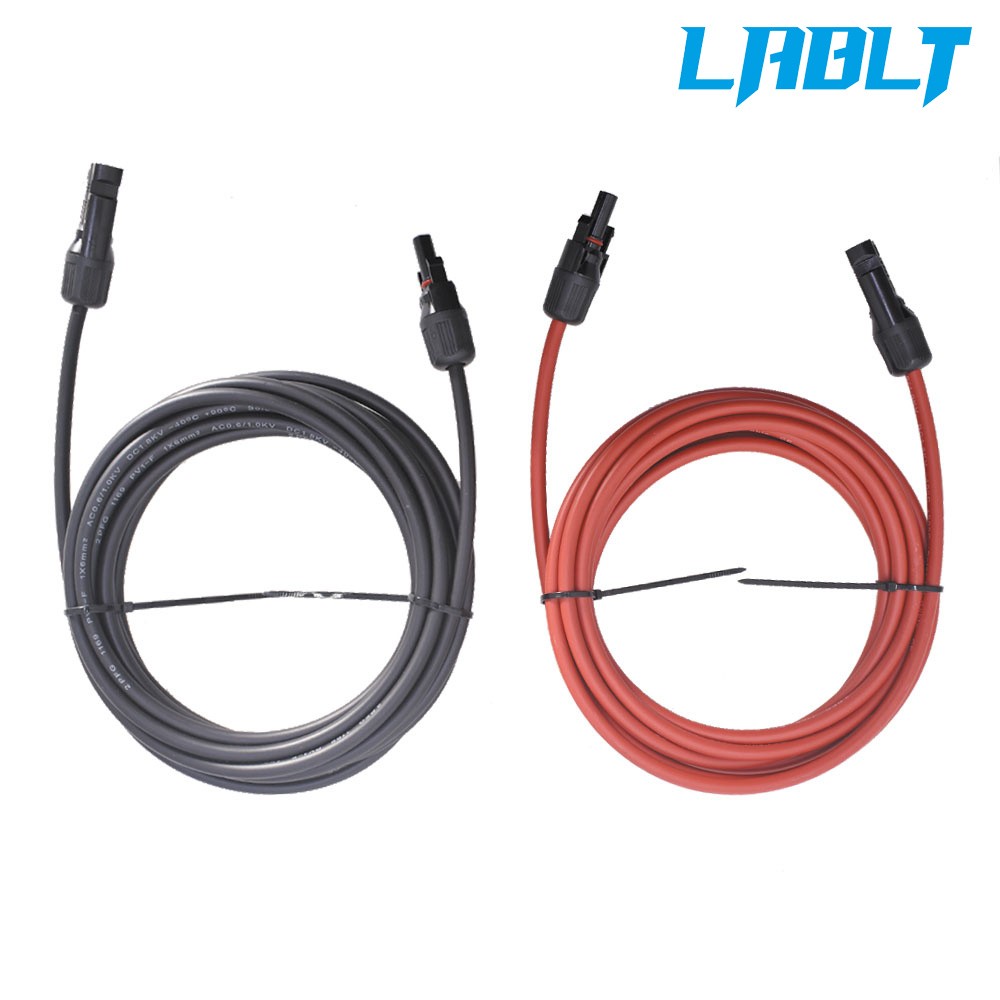 LABLT 10 AWG 15 FT Solar Panel Extension Cable Wire Connector Black + Red