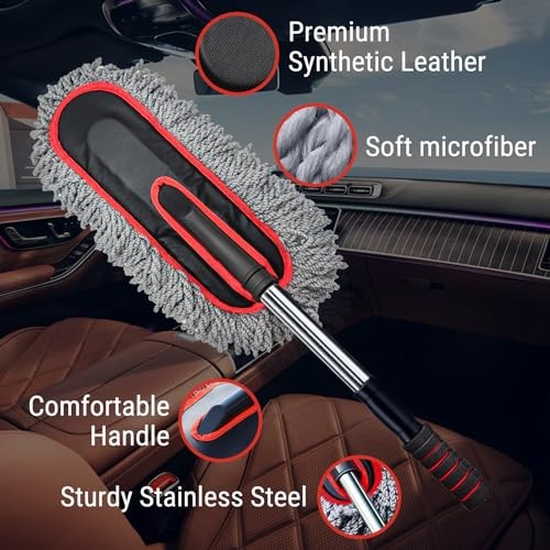 Car Duster Kit, 2PCS Microfiber Exterior and Interior 2 Pack Gray / Red