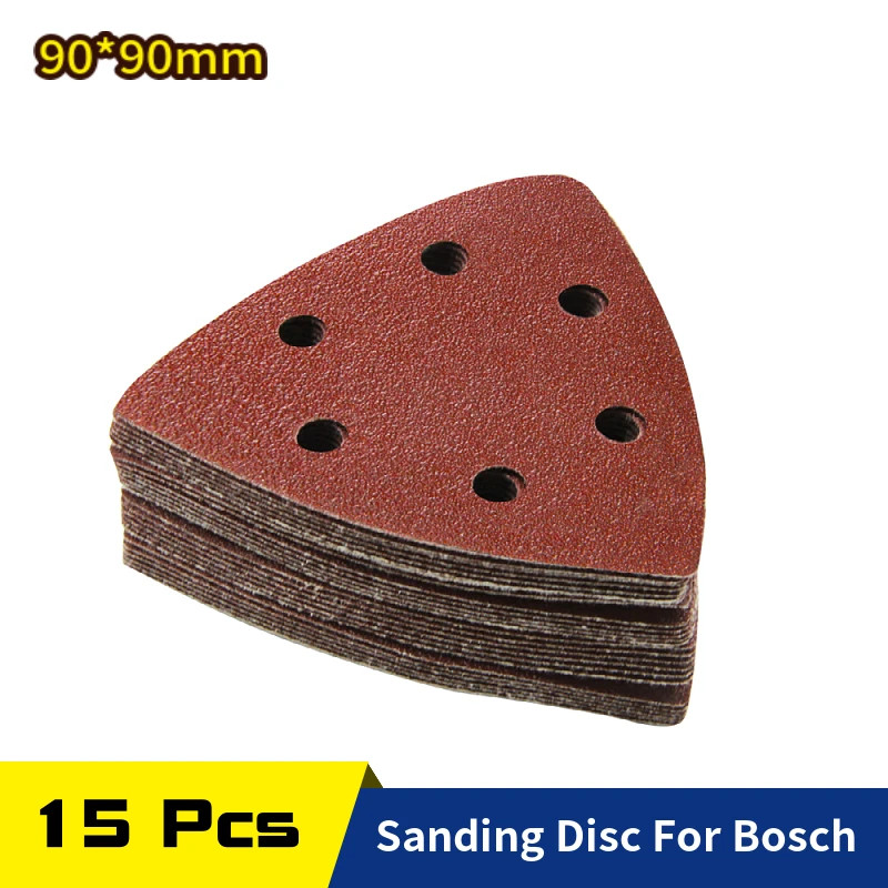 15 Pcs 90*90*mm Triangle Sandpaper 6 Hole Sanding Sheets Hook & Loop 60 -1000 Gr