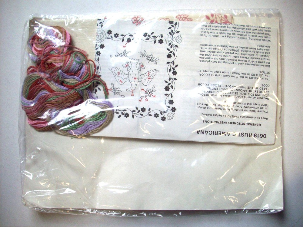 Rustic American sampler embroidery kit Eagle flowers heart house