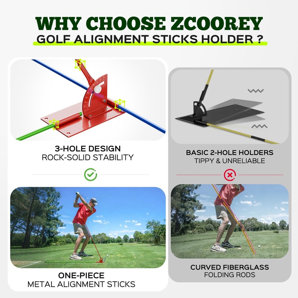 Golf Alignment Stick Holder - Metal Golf Alignment Sticks, Three-Hole Holder,