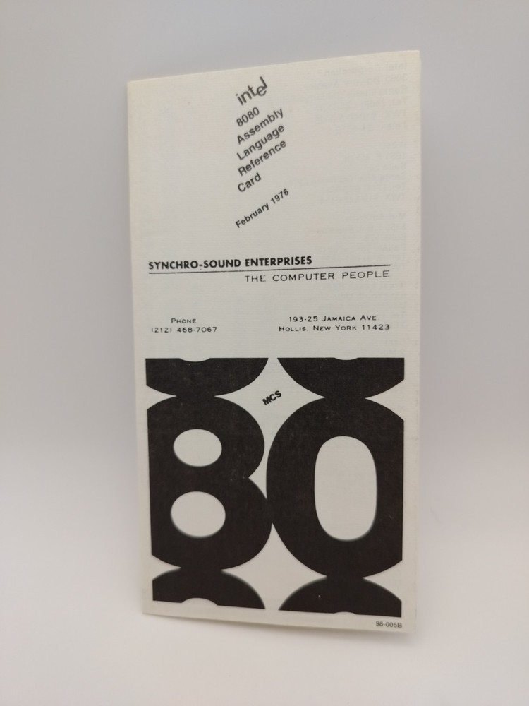 Intel 8080 Assembly Language Reference Card Feb 1976 Synchro-Sound...