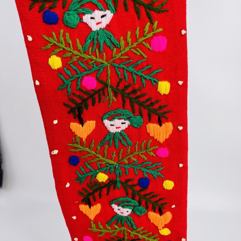 VTG CHRISTMAS WALL HANGING DECOR CHEVRON BANNER-CHRISTMAS TREE PIXIE ELVES-BELL