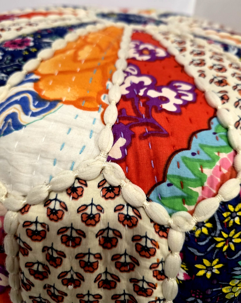 Patchwork Pouffe (Footstool), Approx. 60" Circumferance, Multicolored