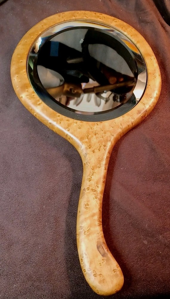 Vintage BirdsEye Maple Hand Held Beveled Mirror