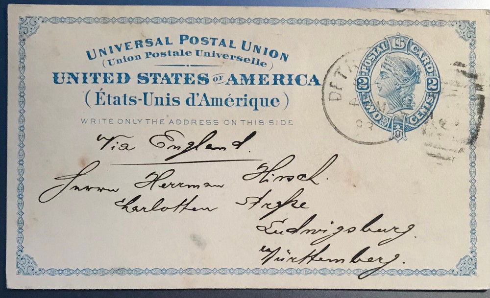1879 POSTAL CARD 2 CENT BLUE VERY GOOD USED CONDITION