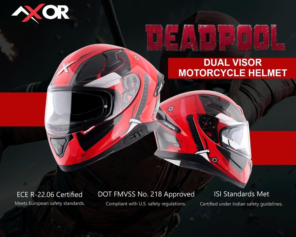 AXOR "Apex Marvel DEADPOOL" DOT & ECE Approved Full Face Motorcycle Helmet