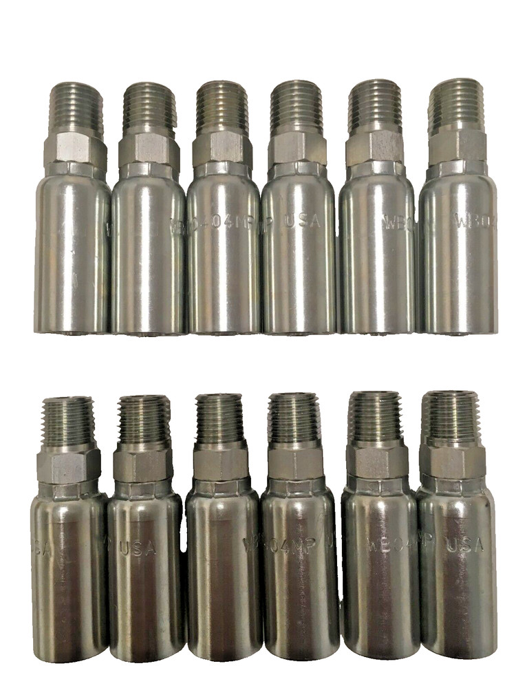12) 1/4 hose x 1/4 Male NPT Hydraulic Hose Fittings *Made in USA* HY/U Style
