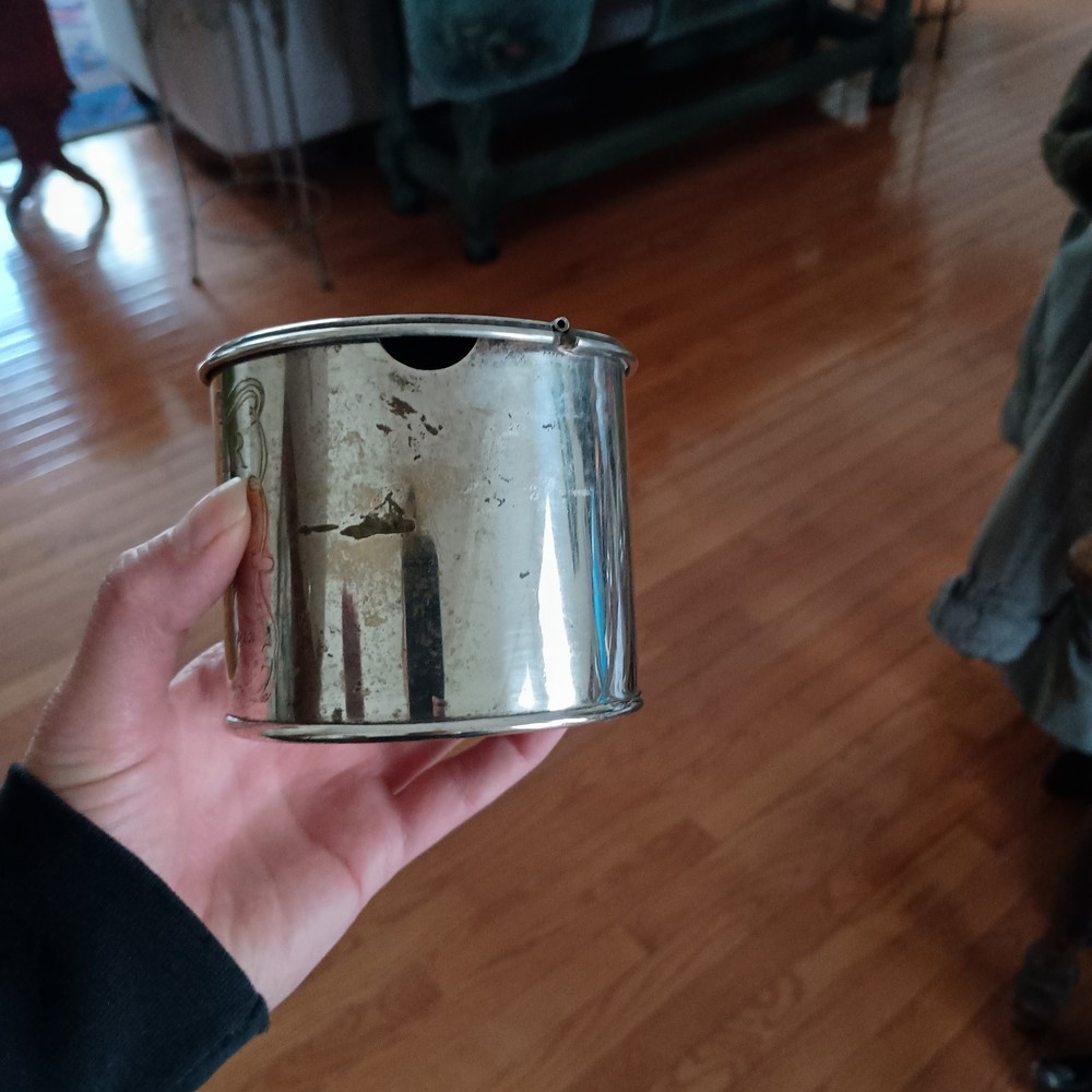 Vintage Silver plated Sugar Dish, Etched Front Flap Lid