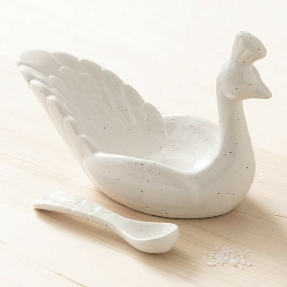 White speckled Peacock Bowl & Spoon