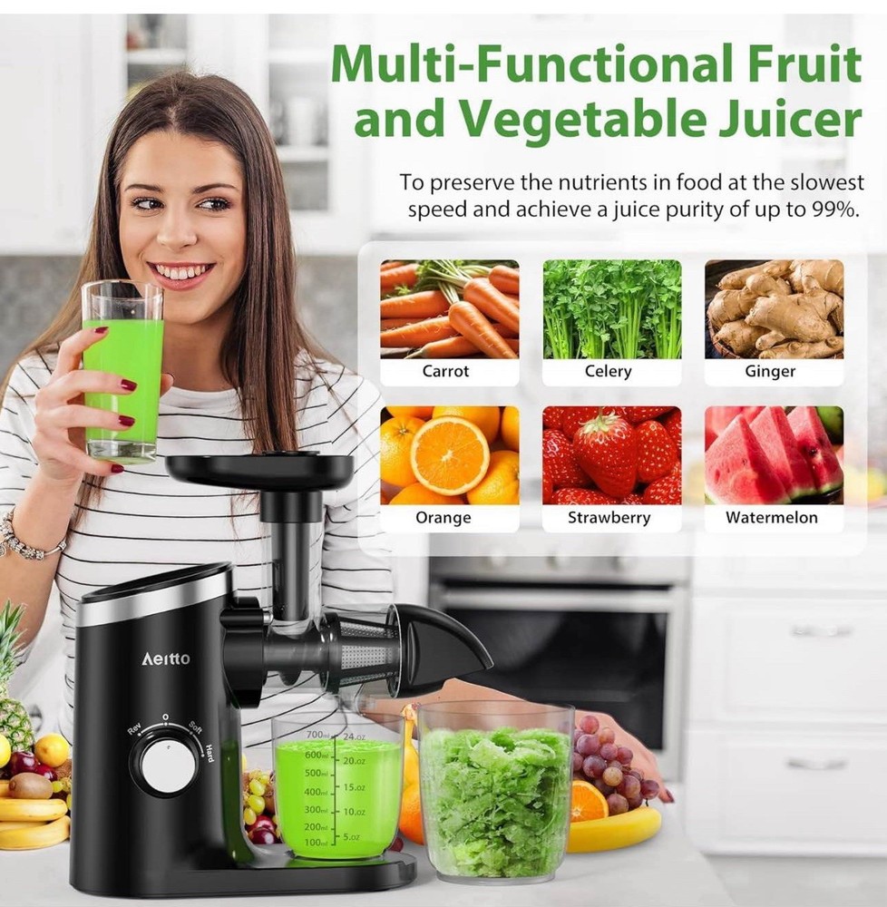 Aeitto 2-Speed Masticating Juicer, Juicer Machine with Reverse Function