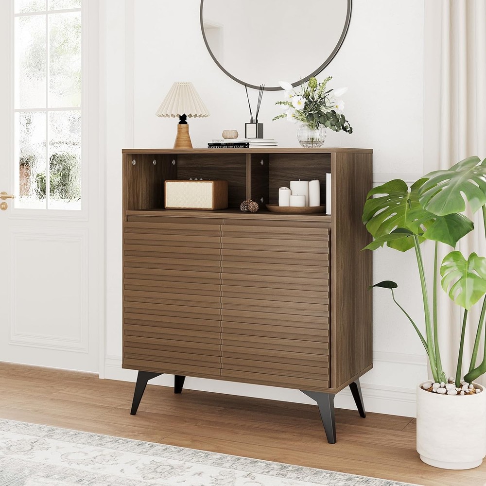 Modern Fluted Sideboard Buffet Cabinet Adjustable Shelves Freestanding Storage