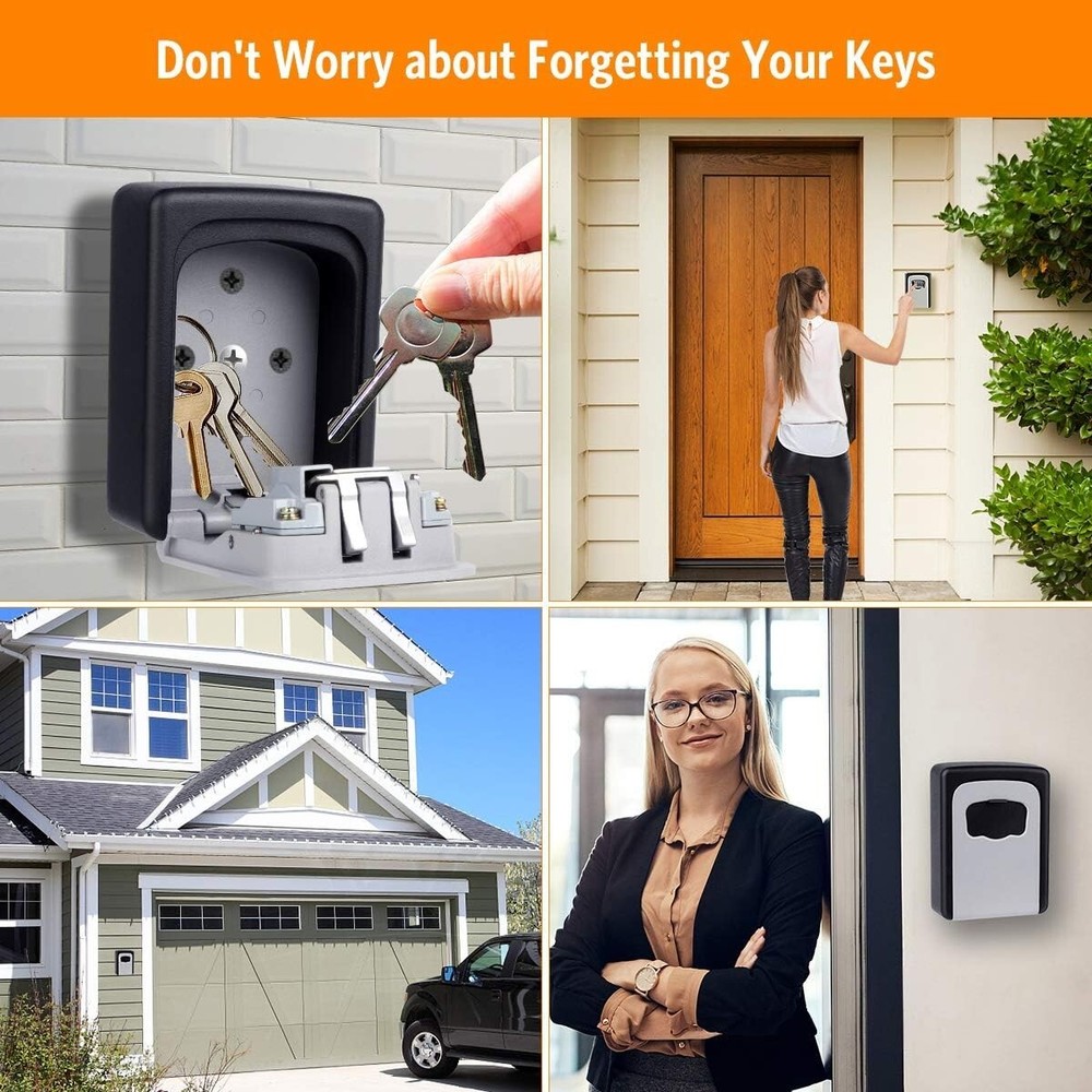 Durable Portable Key Lock Box - Wall-Mounted 4-Digit Security Box for 5 Keys