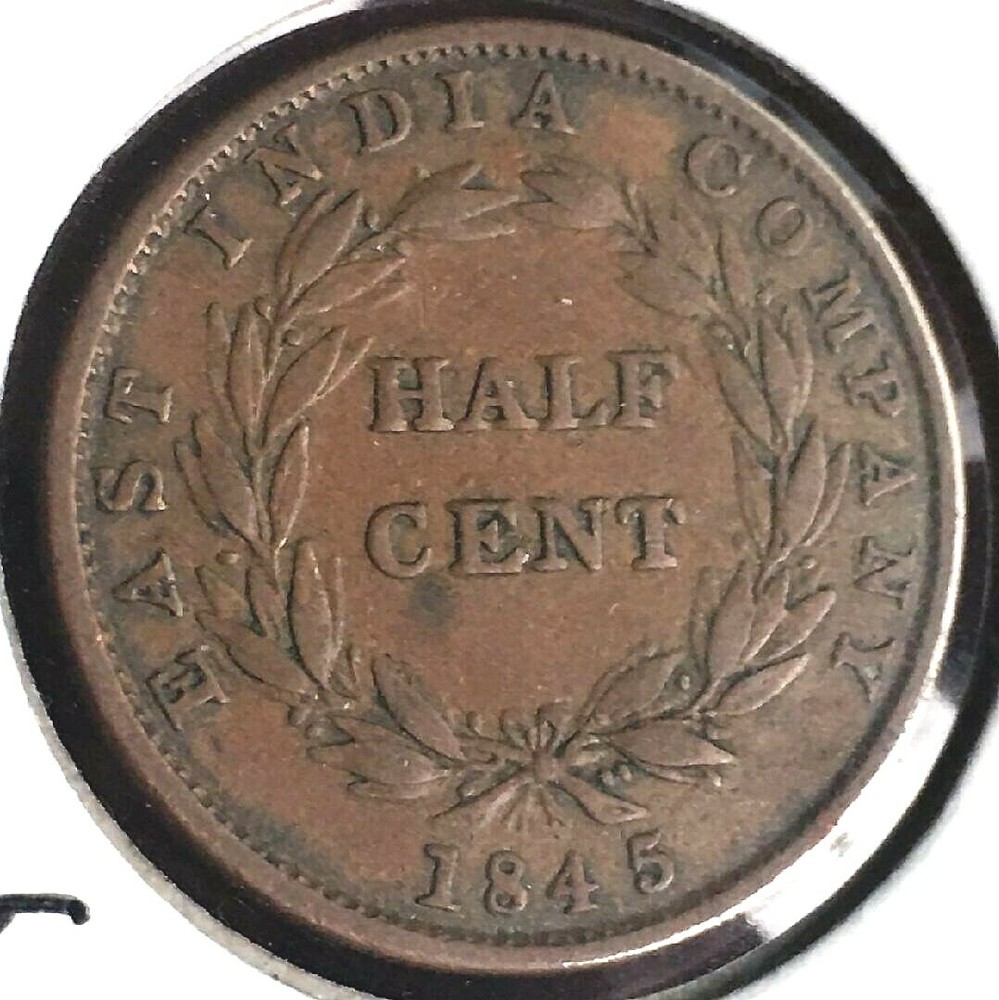 STRAITS SETTLEMENTS EAST INDIA HALF CENT 1845