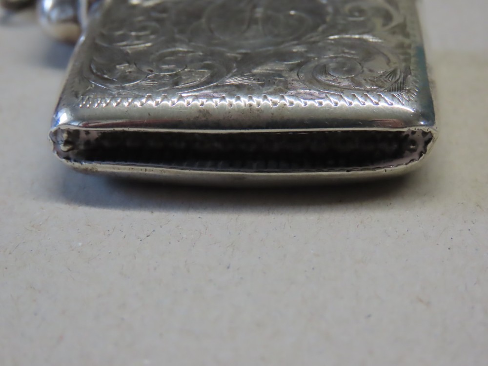 Solid silver vesta case, engraved pattern and initials
