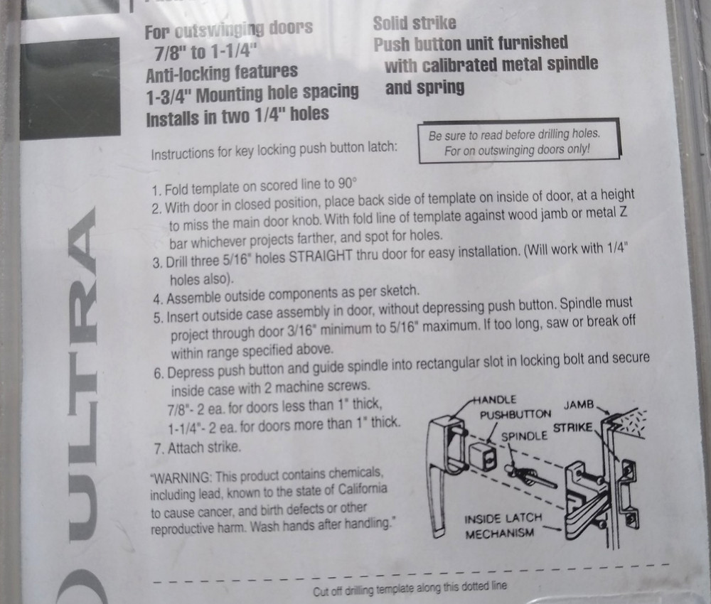 Ultra Rectangular Push Button Door Latch For Storm Screen Doors Silver 47011 New