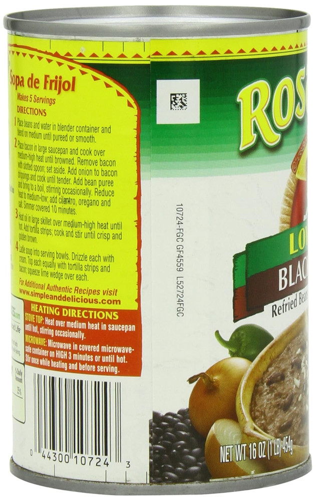 Low Fat Refried Black Beans, 16 Oz, 12 Pack