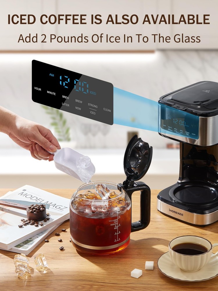 Ihomekee Coffee Maker, Programmable Drip Large 12 Cups, Black,Silver